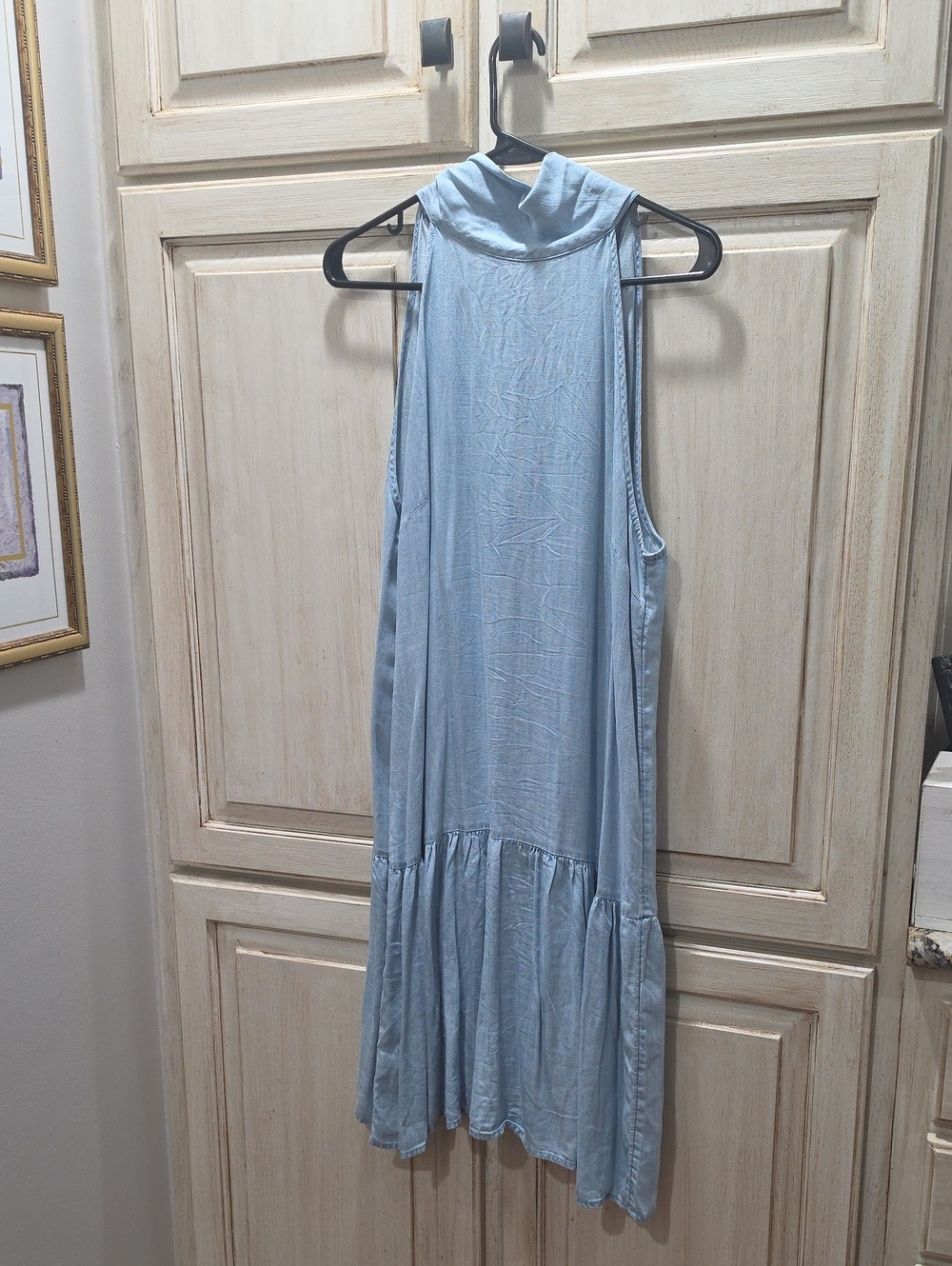 Banana Republic Light Blue Sleeveless Midi Dress with Mock Neck
